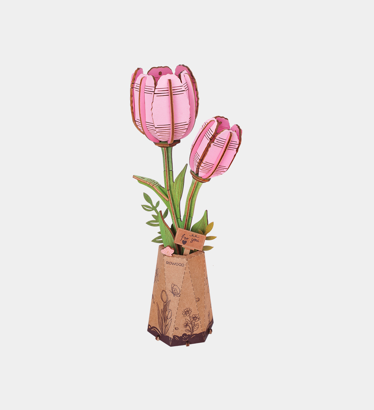 TW082-UK Rowood DIY Wooden Flower Pink Tulip TW082