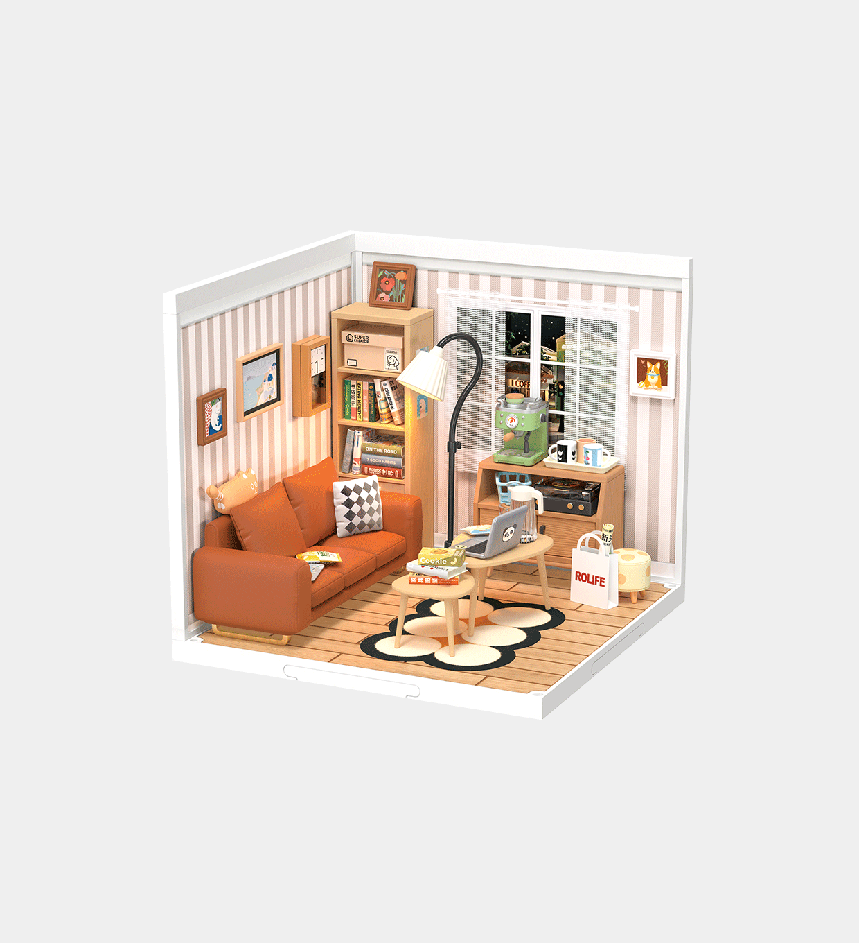 Rolife Cozy Living Lounge DIY Plastic Miniature House DW007