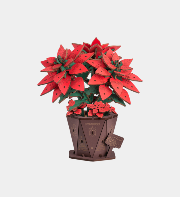 TF001-UK Rowood Poinsettia DIY Flower 3D Wooden Puzzle TF001