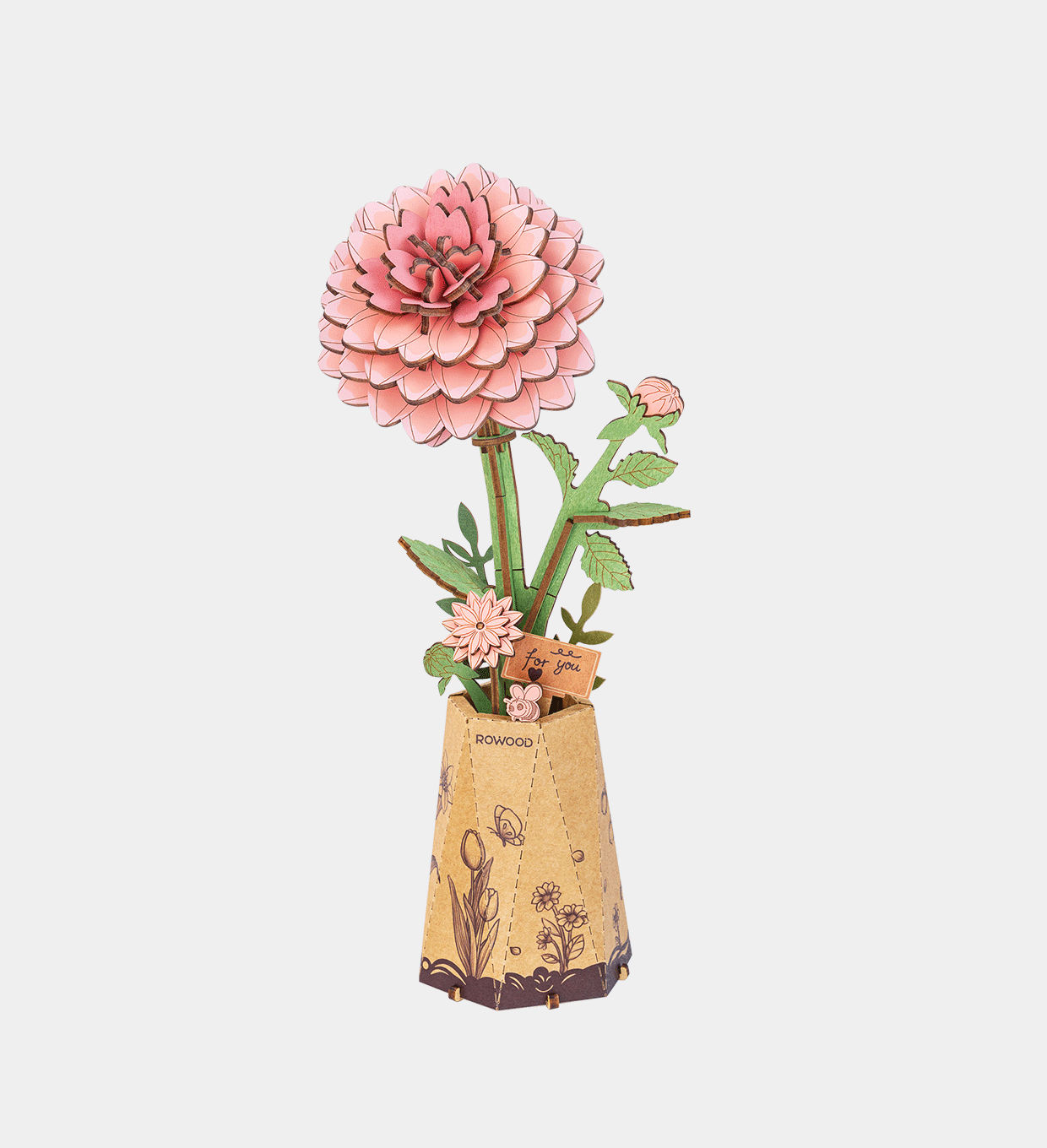 Rowood Pink Dahlia DIY 3D Wooden Puzzle Flower TW131