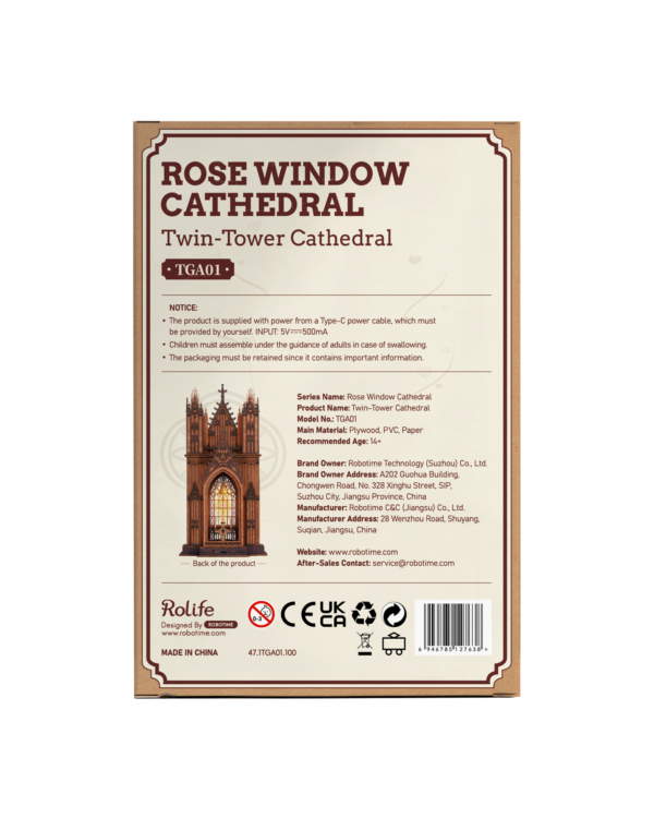 TGA01-背面 Rolife Twin-Tower Cathedral 3D Wooden Puzzle TGA01